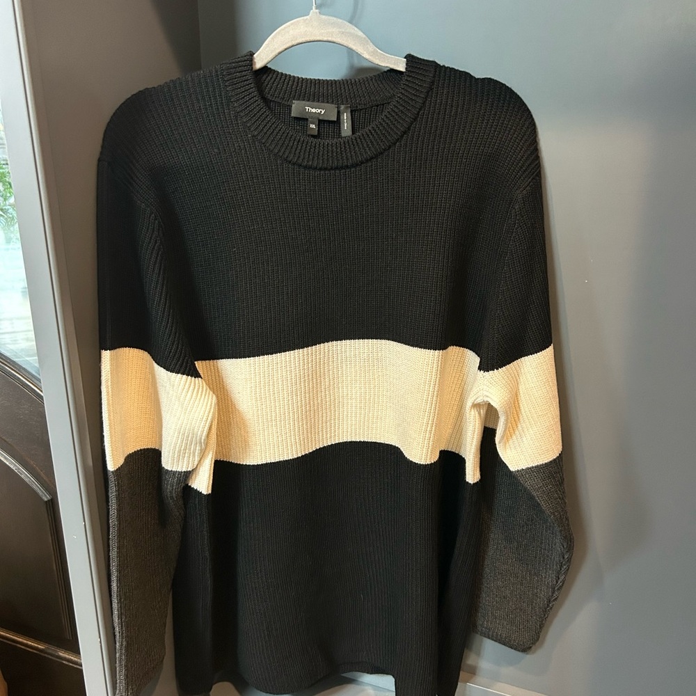 Theory Men's Sweater in Black and Cream
